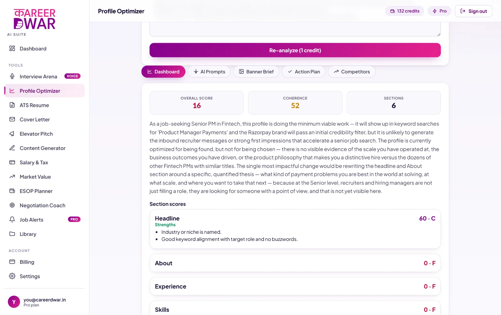 LinkedIn Profile Optimizer in Career AI Suite